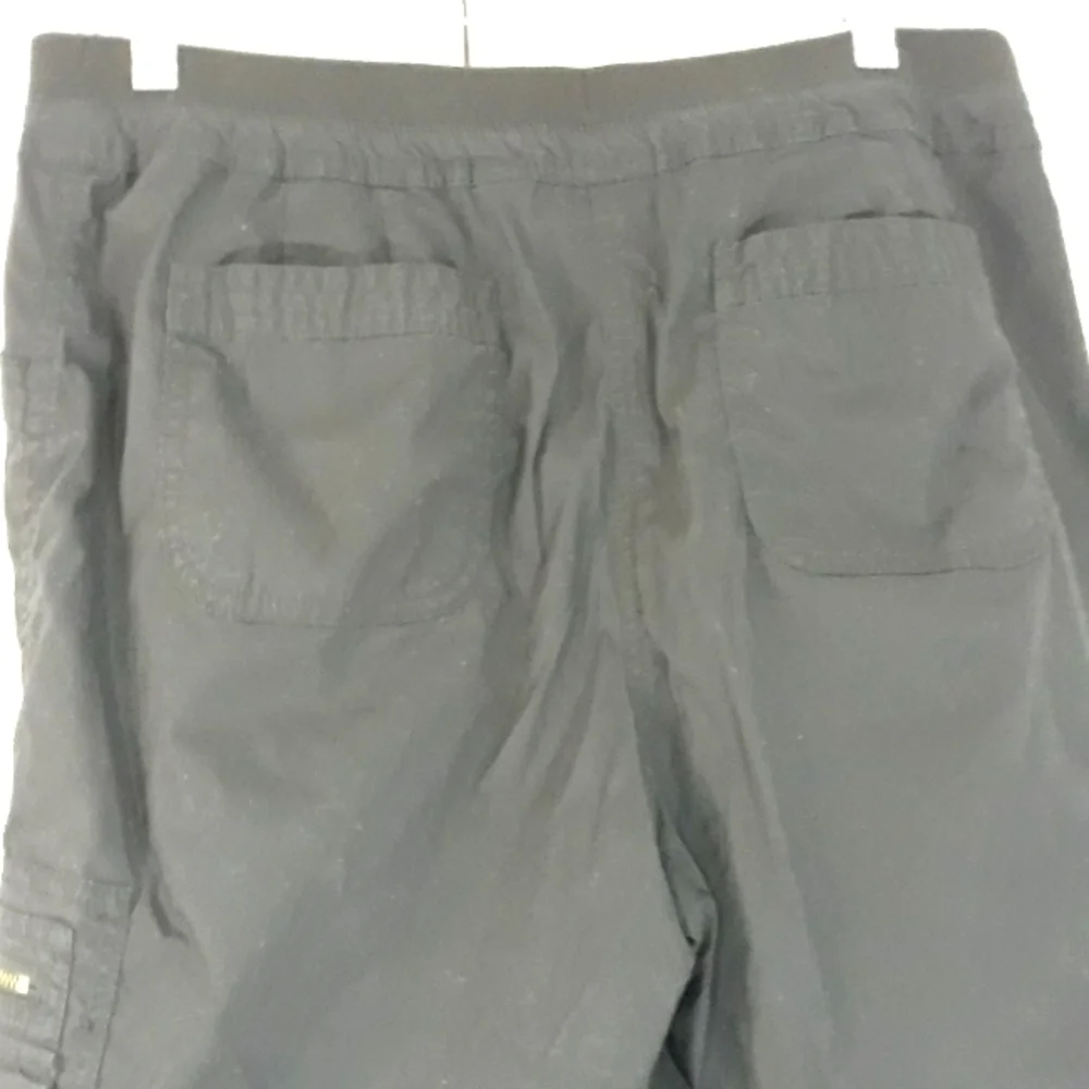 Chico's Cotton Pants Cargo Black Zippered Elastic Waist Back Capri Medium